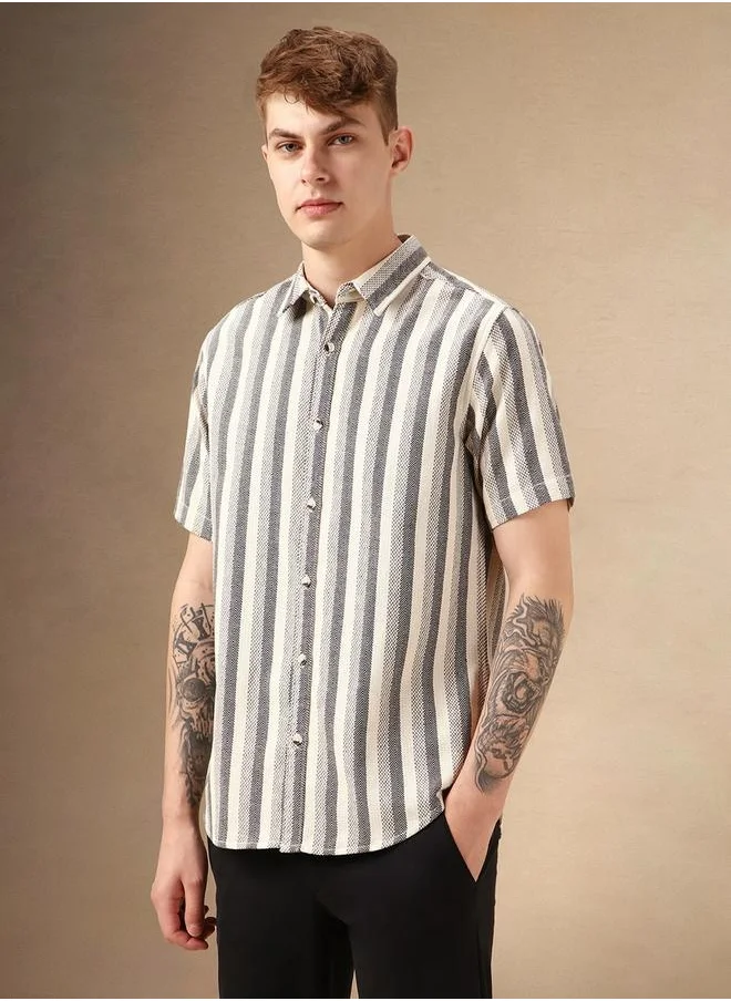 Dennis Lingo Striped Relaxed Fit Spread Collar Shirt