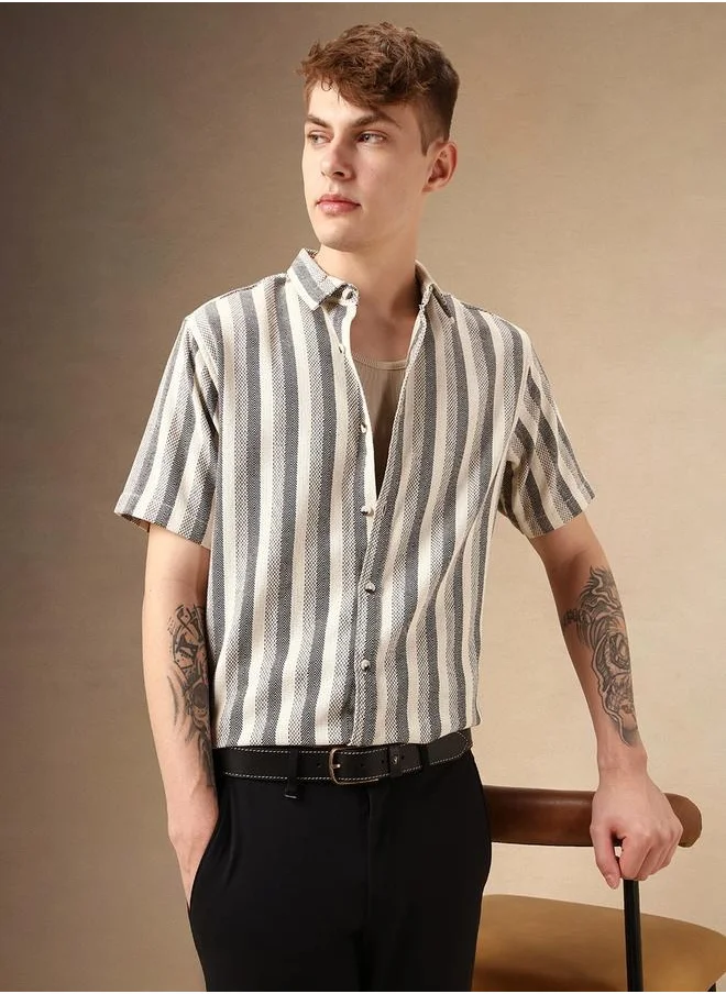 Dennis Lingo Striped Relaxed Fit Spread Collar Shirt