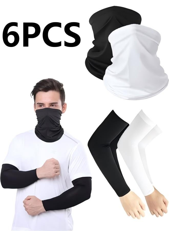 2 Pairs Uv Protection Cooling Arm Sleeves Face Mask Set-Sun Protective Face Mask Long Sleeves For Men Women, For Running, Golf, Basketball, Cycling, Covering Tattoos. - Image 1