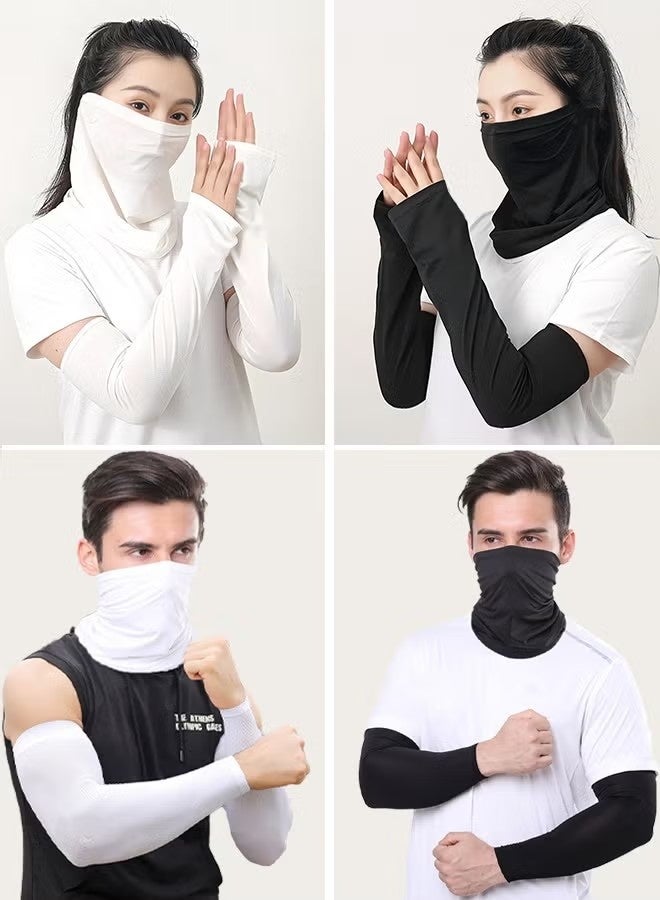 2 Pairs Uv Protection Cooling Arm Sleeves Face Mask Set-Sun Protective Face Mask Long Sleeves For Men Women, For Running, Golf, Basketball, Cycling, Covering Tattoos. - Image 2