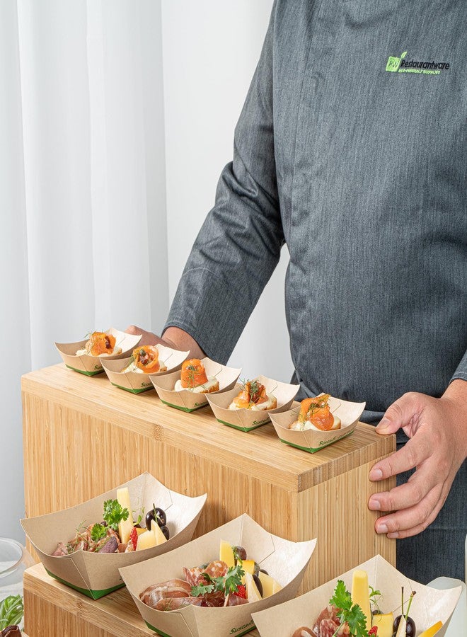Restaurantware-Sustain 4 Ounce Disposable Food Boats, 50 Sturdy Paper Food Trays - With PLA lining, Compostable, Bamboo Paper Serving Trays, Open-Top Design, Greaseproof - Image 4