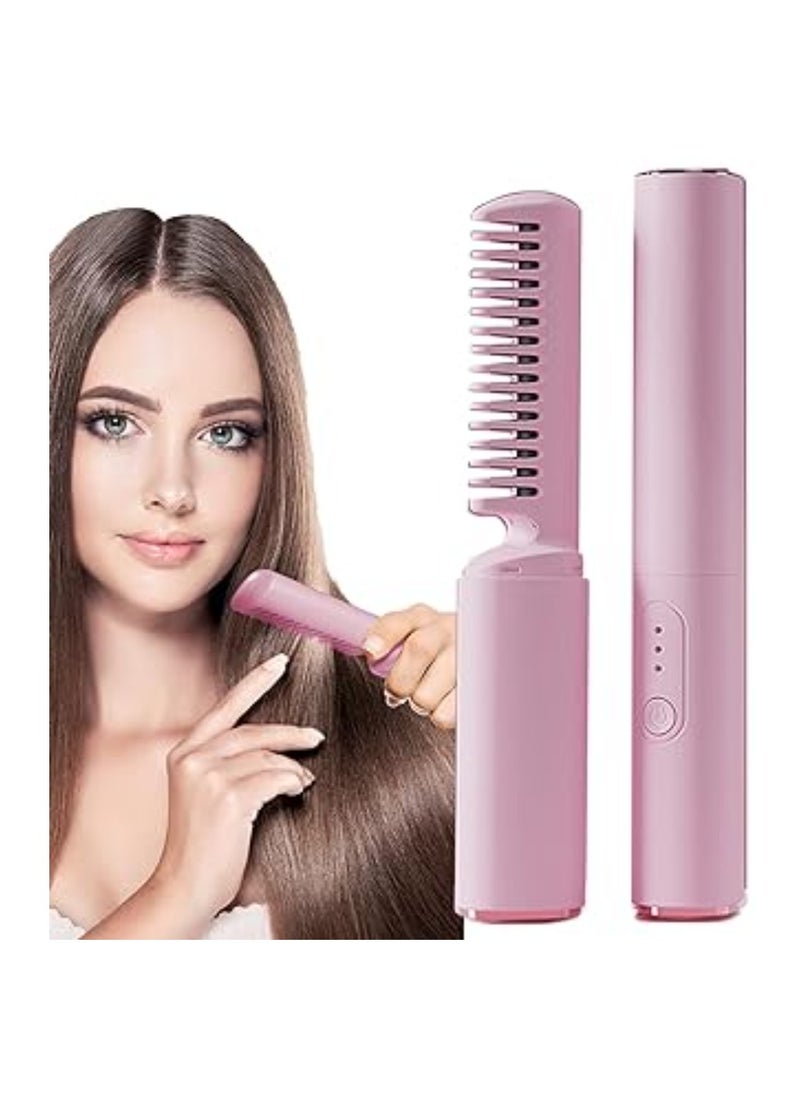 Dreamzon Rechargeable Mini Hair Straightener, Portable Cordless Hair Straightener,Electric Hot Comb Hair Straightener, Negative Ion Hair Straightener Brush, Travel Flat Iron for Hair Mini Cordless (Pink)  - Image 1