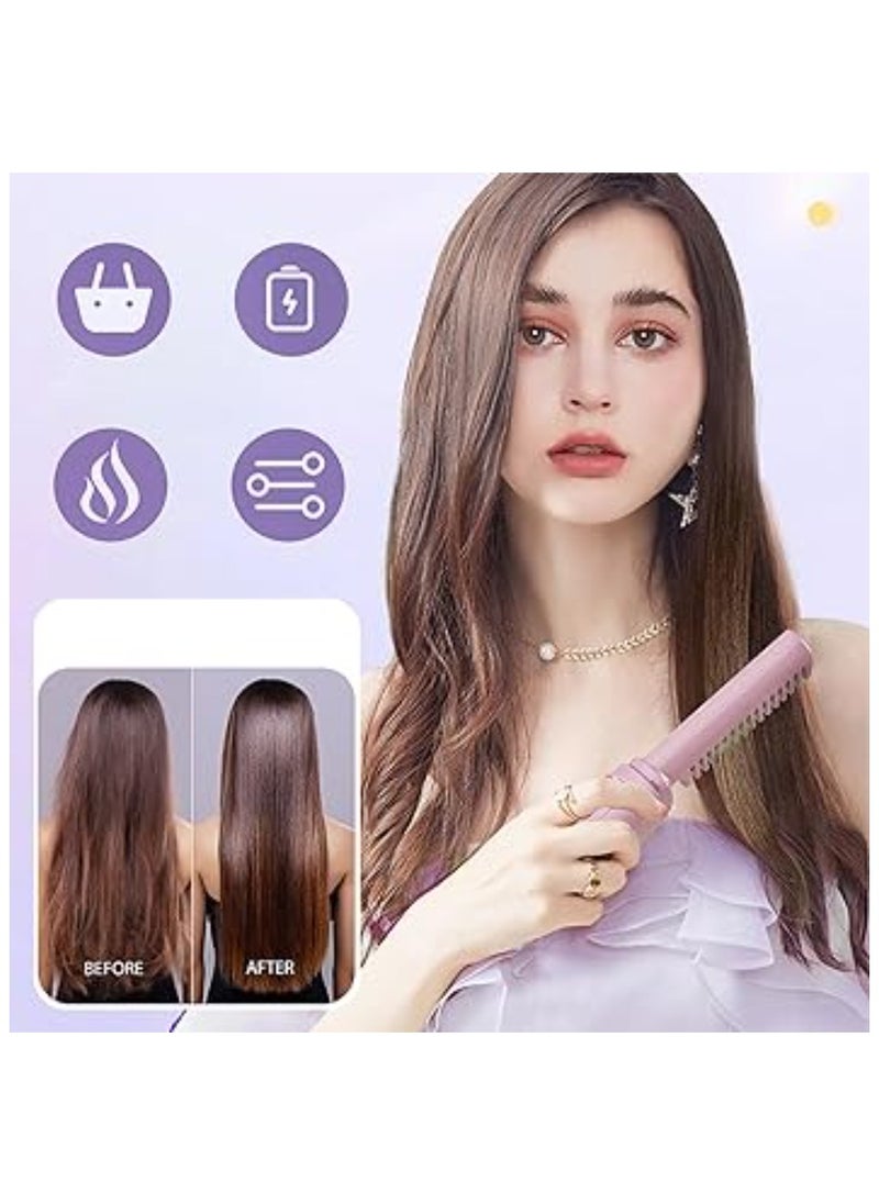 Dreamzon Rechargeable Mini Hair Straightener, Portable Cordless Hair Straightener,Electric Hot Comb Hair Straightener, Negative Ion Hair Straightener Brush, Travel Flat Iron for Hair Mini Cordless (Pink)  - Image 2