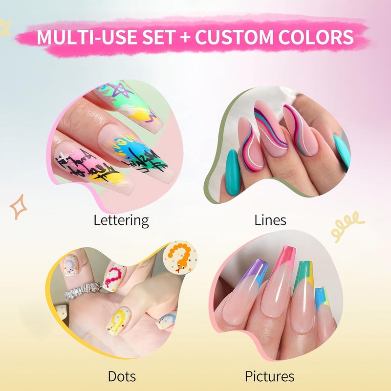Born Pretty Nail Art Pens Set 12 Colors - Halloween Neon Colors 3D Nail Polish Acrylic Paint Pens Quick Dry Nail Markers for Halloween Nail Art Drawing Painting Dotting Liner Pen DIY Manicure Tools - Image 3