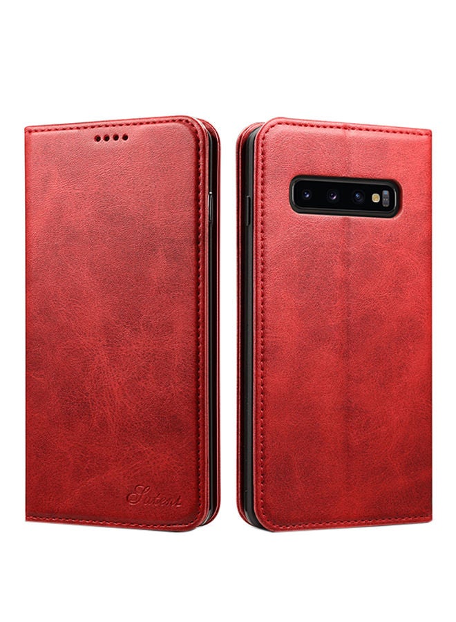 NIBEMINENT Protective Wallet Leather Case Cover For Samsung Galaxy S10 Plus Red - Image 1