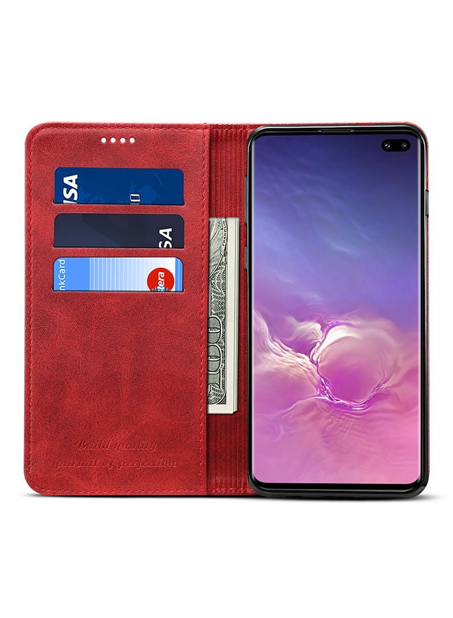 NIBEMINENT Protective Wallet Leather Case Cover For Samsung Galaxy S10 Plus Red - Image 2
