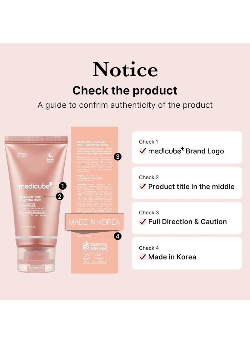 Medicube Medicube Collagen Overnight Wrapping Peel Off Facial Mask Pack - Elasticity & Hydration Care, Reduces Sagging & Dullness - Hydrolyzed Collagen For Glowing Skin - Korean Skin Care, 2.53 fl.oz  - Image 4