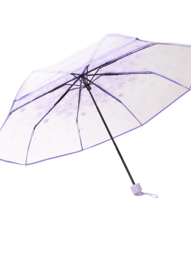 Korean transparent cherry blossom dual-purpose folding umbrella-purple - Image 1