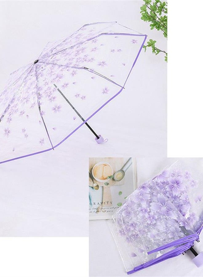 Korean transparent cherry blossom dual-purpose folding umbrella-purple - Image 2