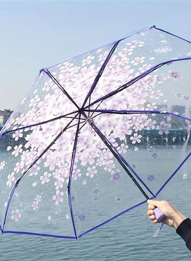 Korean transparent cherry blossom dual-purpose folding umbrella-purple - Image 3
