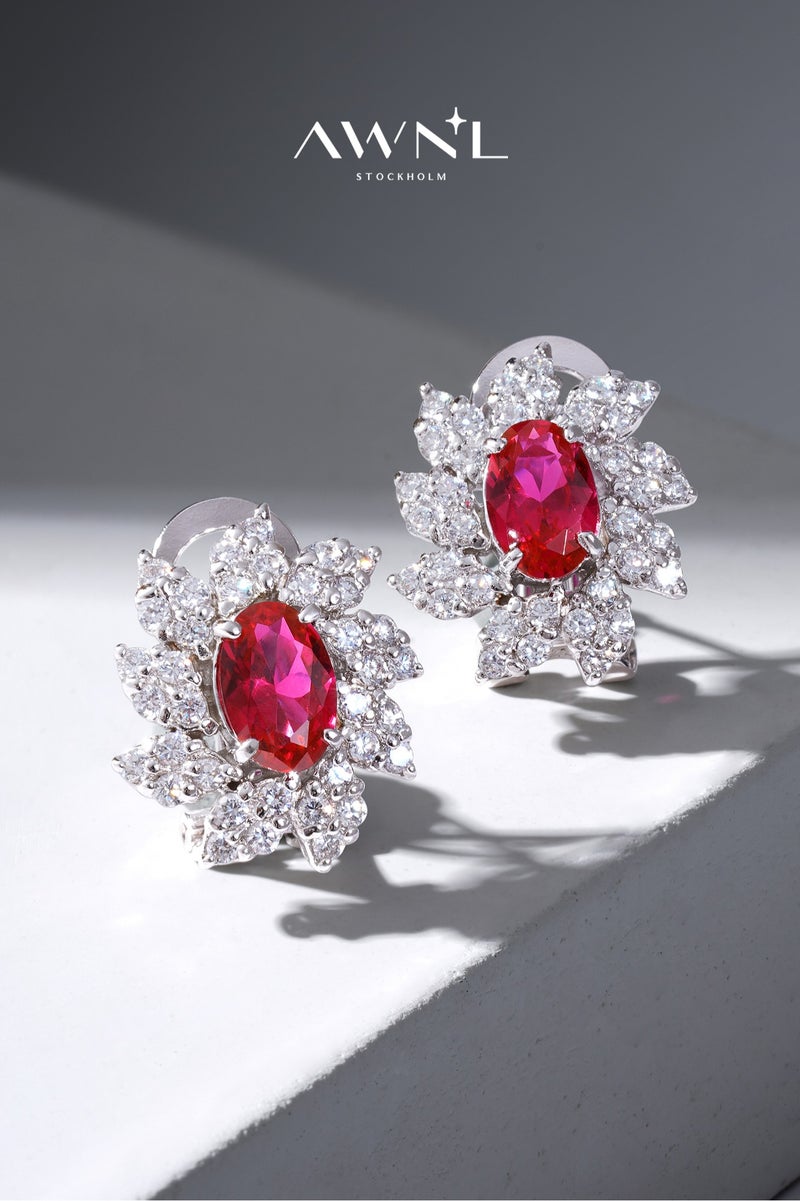 AWNL Crimson Elegance Women's Earrings with Red CZ Diamond and Sterling Silver, Middle East Exclusive Collection  - Image 1