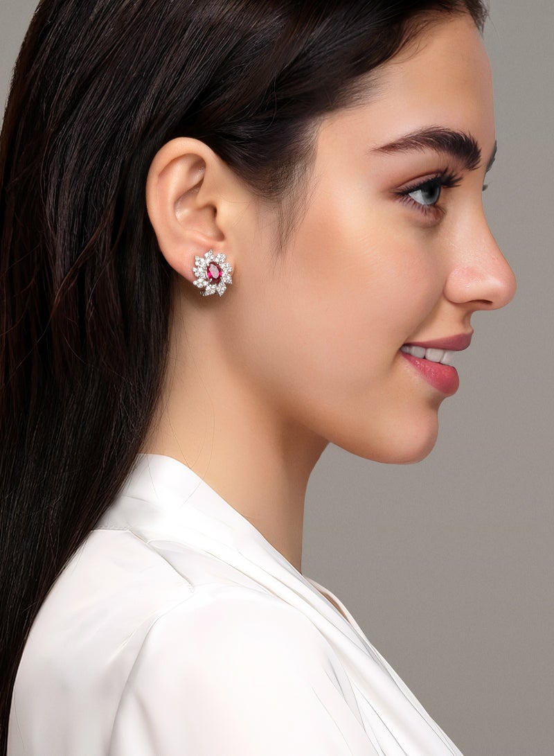 AWNL Crimson Elegance Women's Earrings with Red CZ Diamond and Sterling Silver, Middle East Exclusive Collection  - Image 2
