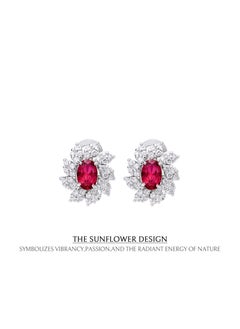 AWNL AWNL Sunflower Earrings With Red CZ Diamond And Sterling Silver Gift for Women Wife Girlfriend  - Image 3
