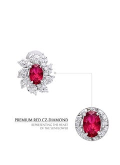 AWNL AWNL Sunflower Earrings With Red CZ Diamond And Sterling Silver Gift for Women Wife Girlfriend  - Image 4