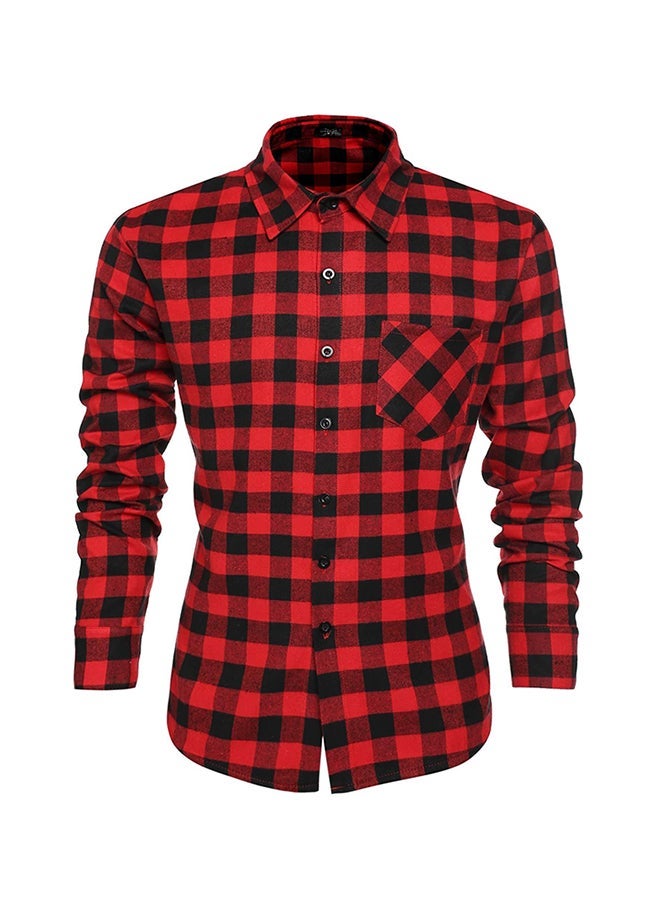 نيبمينينت قميص كاجوال رجالي بنمط شبكي شائع ذو أكمام طويلة بتصميم مميز وعصري أحمر - Image 1