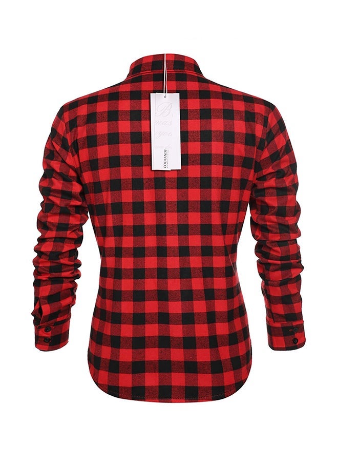 نيبمينينت قميص كاجوال رجالي بنمط شبكي شائع ذو أكمام طويلة بتصميم مميز وعصري أحمر - Image 2