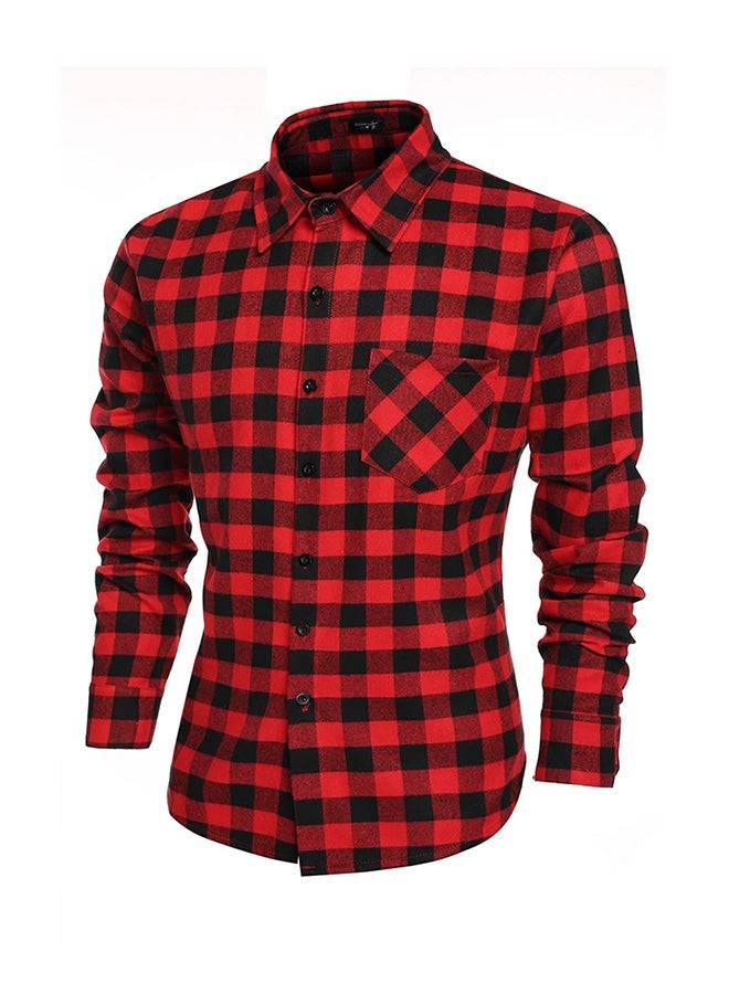 نيبمينينت قميص كاجوال رجالي بنمط شبكي شائع ذو أكمام طويلة بتصميم مميز وعصري أحمر - Image 3