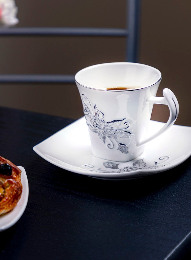 Royalford 12-Piece Square Cup And Saucer Set White 220ml - Image 2