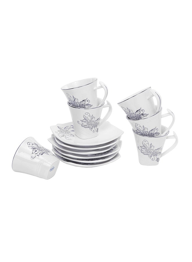 Royalford 12-Piece Square Cup And Saucer Set White 220ml - Image 1