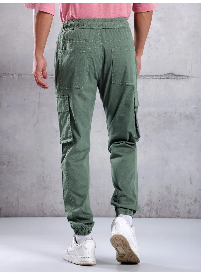 Beyoung Solid Cotton Teal Green Cargo Pants For Men