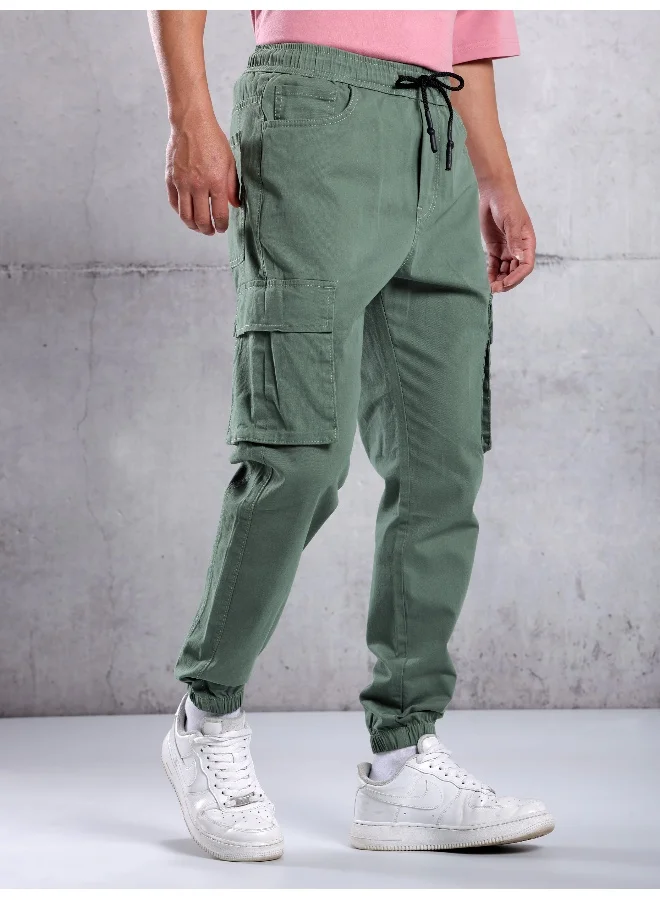 Beyoung Solid Cotton Teal Green Cargo Pants For Men