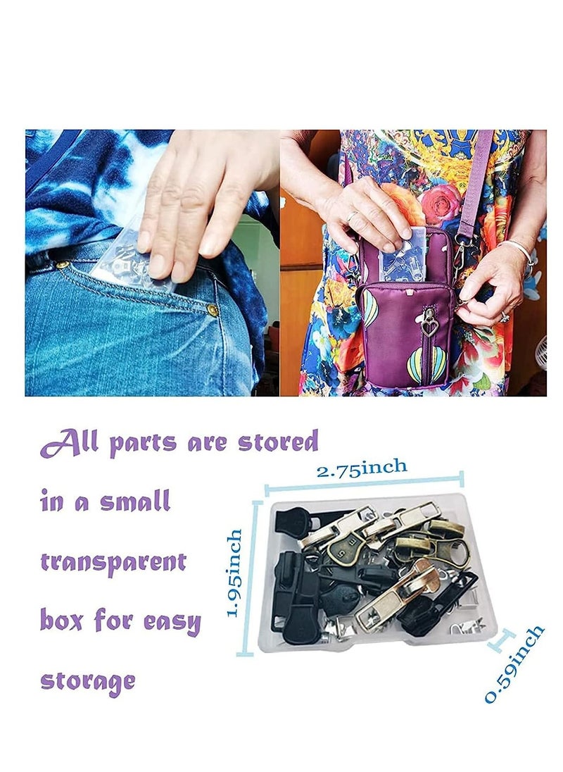SYOSI - Zipper Pull Replacement Zipper Slider, Zipper Repair Kit, Fix Zipper Repair Kit for Repairing Coats, Jackets, Metal Plastic, and Nylon Coil Zippers 57 Pcs - Image 1