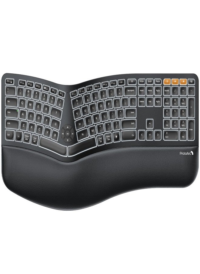 ProtoArc Backlit Wireless Ergonomic Keyboard, EK01 Plus Full Size Ergo Keyboard with Wrist Rest, Split Design, Rechargeable, Bluetooth and USB, Natural Typing Compatible with Windows/Mac/Android,Black - Image 1