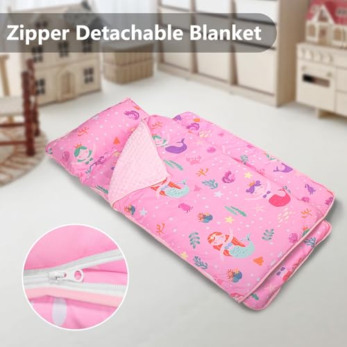 Primlect Toddler Nap Mat Extra Large Thickened 55x35 Soft Sleeping Bag with Detachable Minky Blanket and Pillow Portable for Daycare Preschool Kindergarten Travel Boys and Girls Mermaid - Image 5
