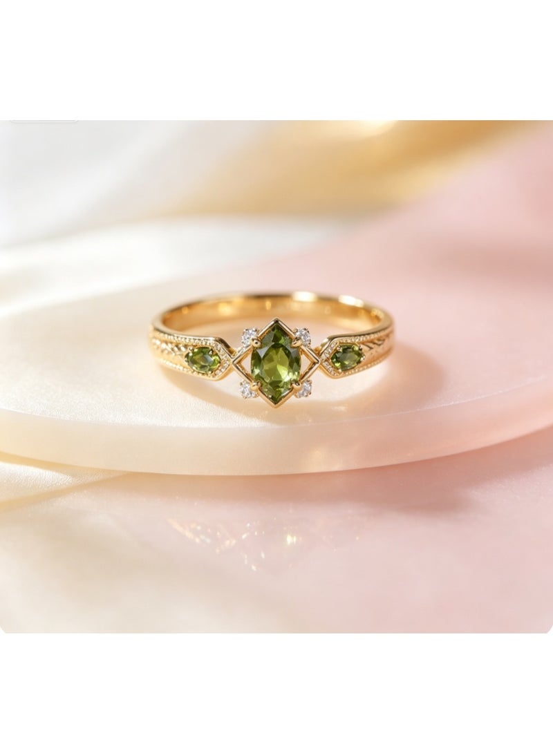 Green Zircon Golden Ring with Vintage Elegant Design - Image 3