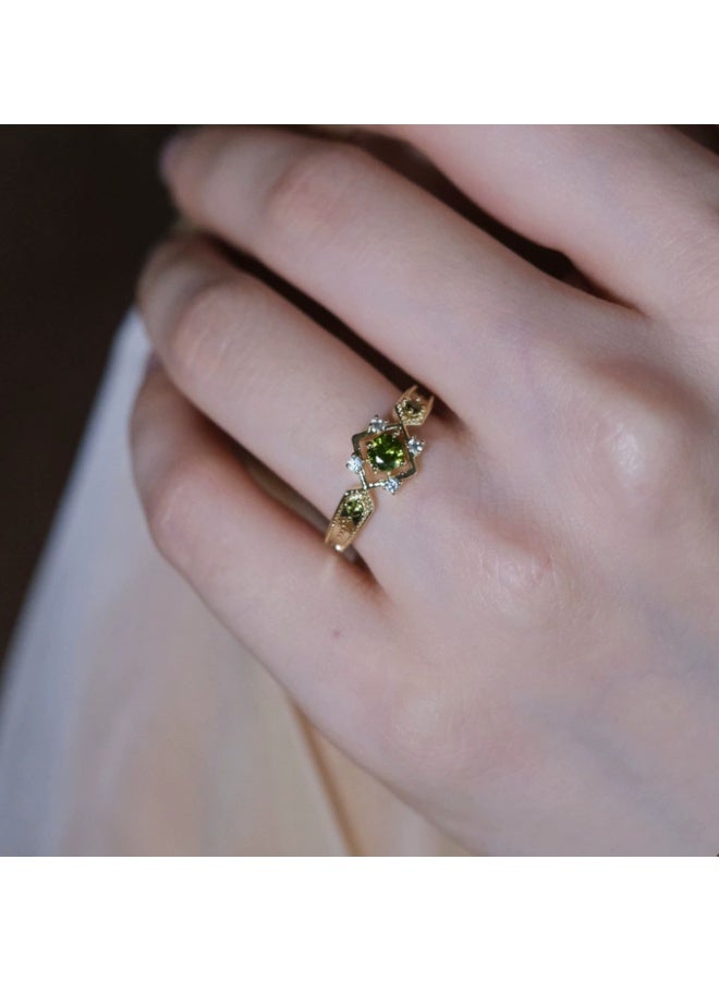 Green Zircon Golden Ring with Vintage Elegant Design - Image 2