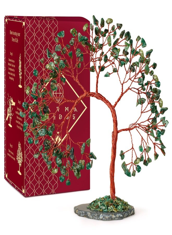 KARMAPLEDGE Green Aventurine Crystal Tree of Life, 7 Chakra Healing Crystals Trees, Handcrafted Money Bonsai Tree, Feng Shui Decor, Home and Office Desk Decoration for Positive Energy & Wealth, Spiritual Gifts - Image 1