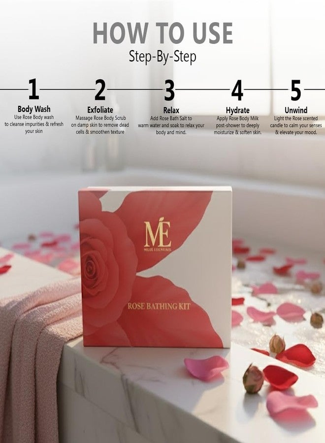Miloe Miloé Rose Bathing Kit 5 Pc Luxury Gift Set | Hydrating Aromatherapy Spa Set | Relaxing Home Pampering Kit for Women & Men | Ideal for Birthdays, Anniversary & Special Occasions | Korean Ingredients - Image 3