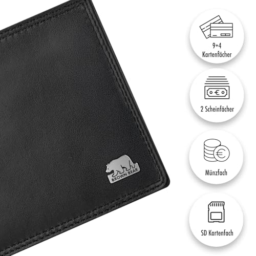 BROWN BEAR Classic Heritage Genuine Leather Wallet for Man | Purse for Men Wallet (Black-with-Metal-Logo) - Image 2