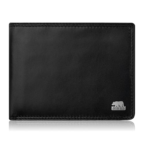 BROWN BEAR Classic Heritage Genuine Leather Wallet for Man | Purse for Men Wallet (Black-with-Metal-Logo) - Image 1