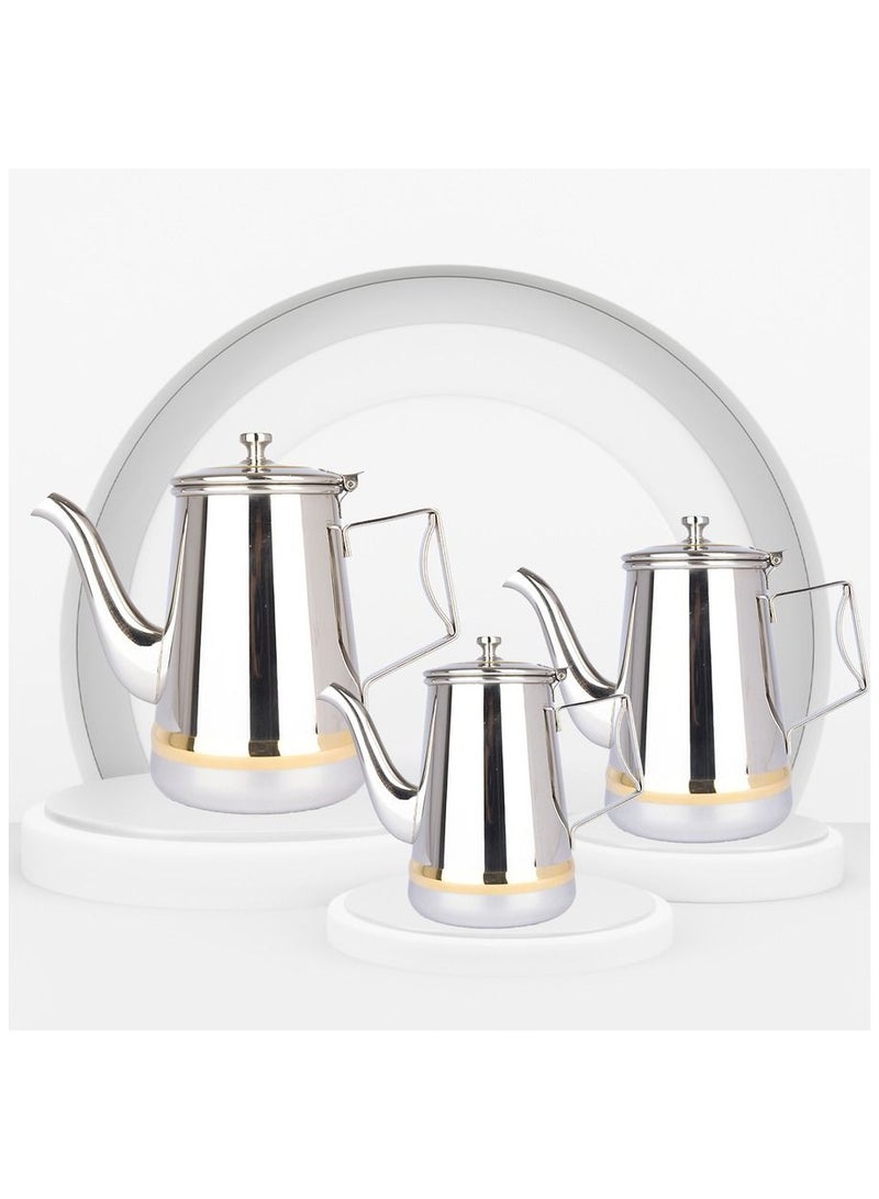 Alpaca Set of 3 Stainless Steel Milk Jugs Silver/Gold - Image 1
