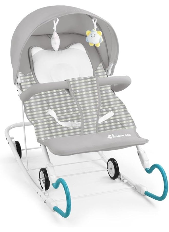 Mamalove Mamalove Adjustable Rocking & Rolling Chair for Toddlers and Preschoolers – Ergonomic Seat with Headrest, Footrest & Dual Spring Safety | Lightweight & Comfortable, (Grey with canopy)  - Image 1