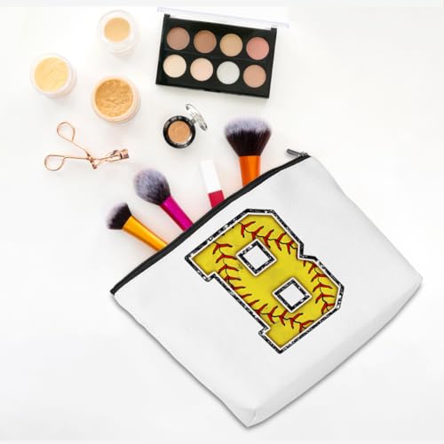 CQM Softball Gifts Initial Monogrammed Cosmetic Bag Letter B Zipper Pouch for Girls Women Softball Player Coach Wife Graduation Birthday Gifts - Image 3