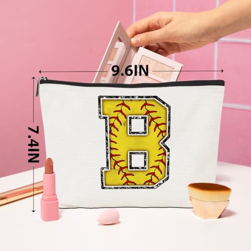 CQM Softball Gifts Initial Monogrammed Cosmetic Bag Letter B Zipper Pouch for Girls Women Softball Player Coach Wife Graduation Birthday Gifts - Image 4