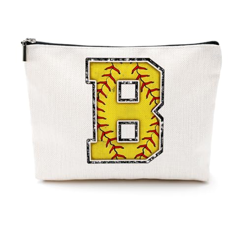 CQM Softball Gifts Initial Monogrammed Cosmetic Bag Letter B Zipper Pouch for Girls Women Softball Player Coach Wife Graduation Birthday Gifts - Image 1