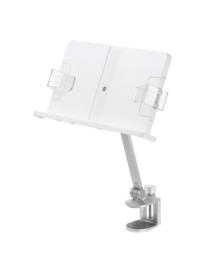YOKIVE Book Stand For Reading, Adjustable Holder With 360° Rotating Arm & Page Clips, Portable Sturdy Book Holder, Great For Textbook (Silver, 10.3-Inch)  - Image 1