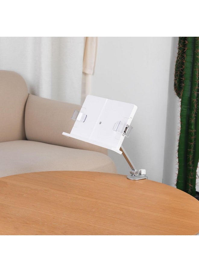 YOKIVE Book Stand For Reading, Adjustable Holder With 360° Rotating Arm & Page Clips, Portable Sturdy Book Holder, Great For Textbook (Silver, 10.3-Inch)  - Image 4