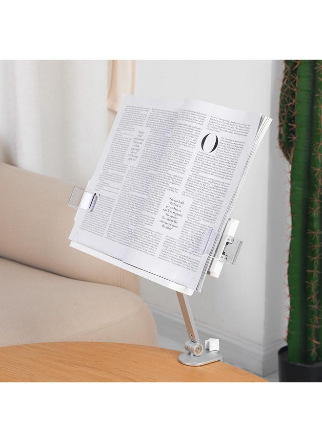 YOKIVE Book Stand For Reading, Adjustable Holder With 360° Rotating Arm & Page Clips, Portable Sturdy Book Holder, Great For Textbook (Silver, 10.3-Inch)  - Image 3