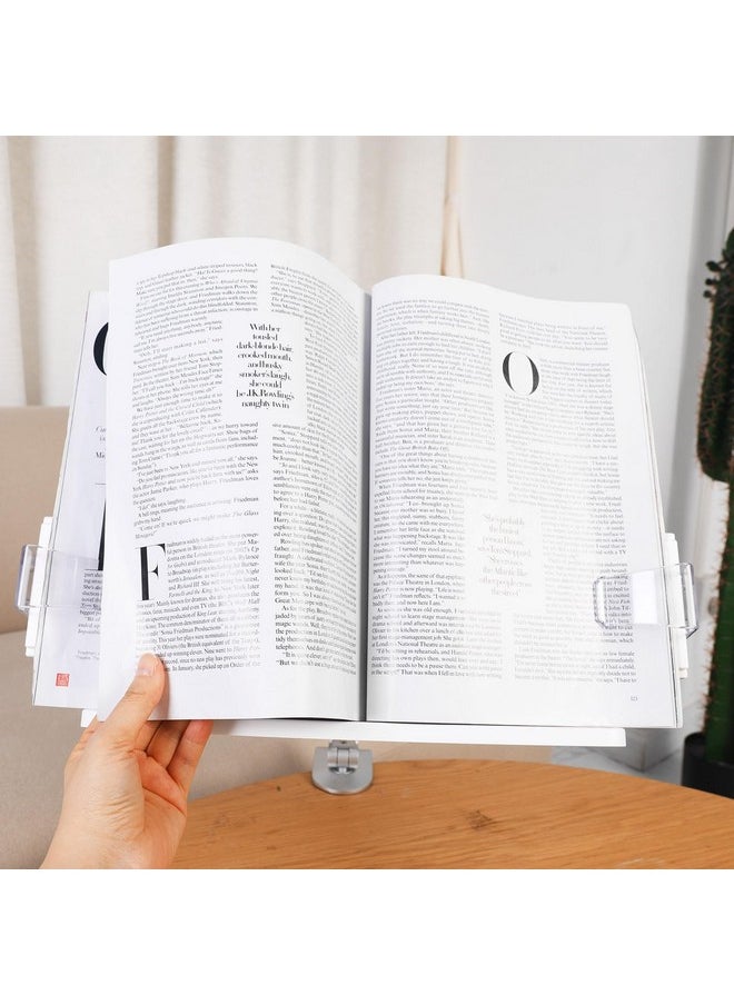 YOKIVE Book Stand For Reading, Adjustable Holder With 360° Rotating Arm & Page Clips, Portable Sturdy Book Holder, Great For Textbook (Silver, 10.3-Inch)  - Image 5