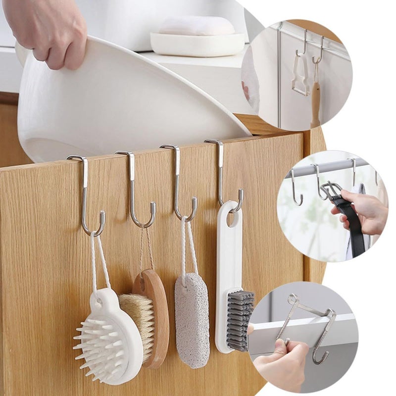 304 Stainless Steel S Hooks Double Over Door Hanging Rack Bathroom Towel Hat Storage Silver Short - Image 5