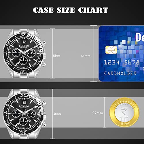 LONGBO Men's Analogue Watches Luxury Fashion Casual Dress Waterproof Quartz Wristwatches For Men Stainless Steel Band|Birthday Anniversary Gift For Men (Black Case And Silver Band) (Blue) - Image 5
