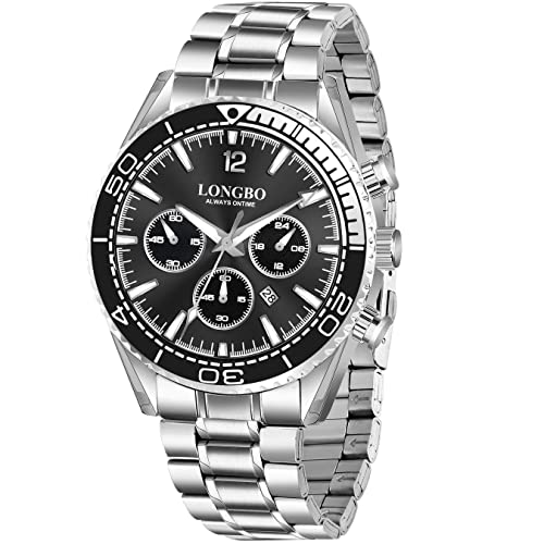 LONGBO Men's Analogue Watches Luxury Fashion Casual Dress Waterproof Quartz Wristwatches For Men Stainless Steel Band|Birthday Anniversary Gift For Men (Black Case And Silver Band) (Blue) - Image 1