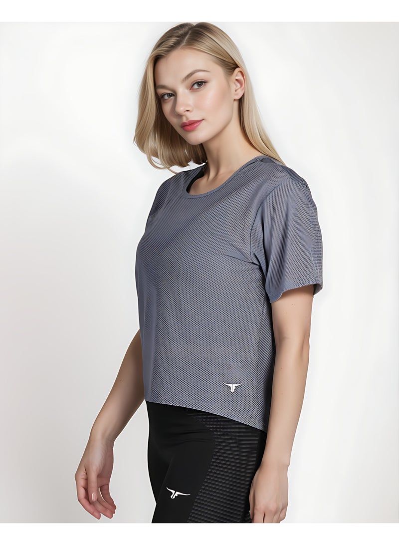 THUGFIT Loose Short Sleeve Mesh Crop Top - Grey - Image 3