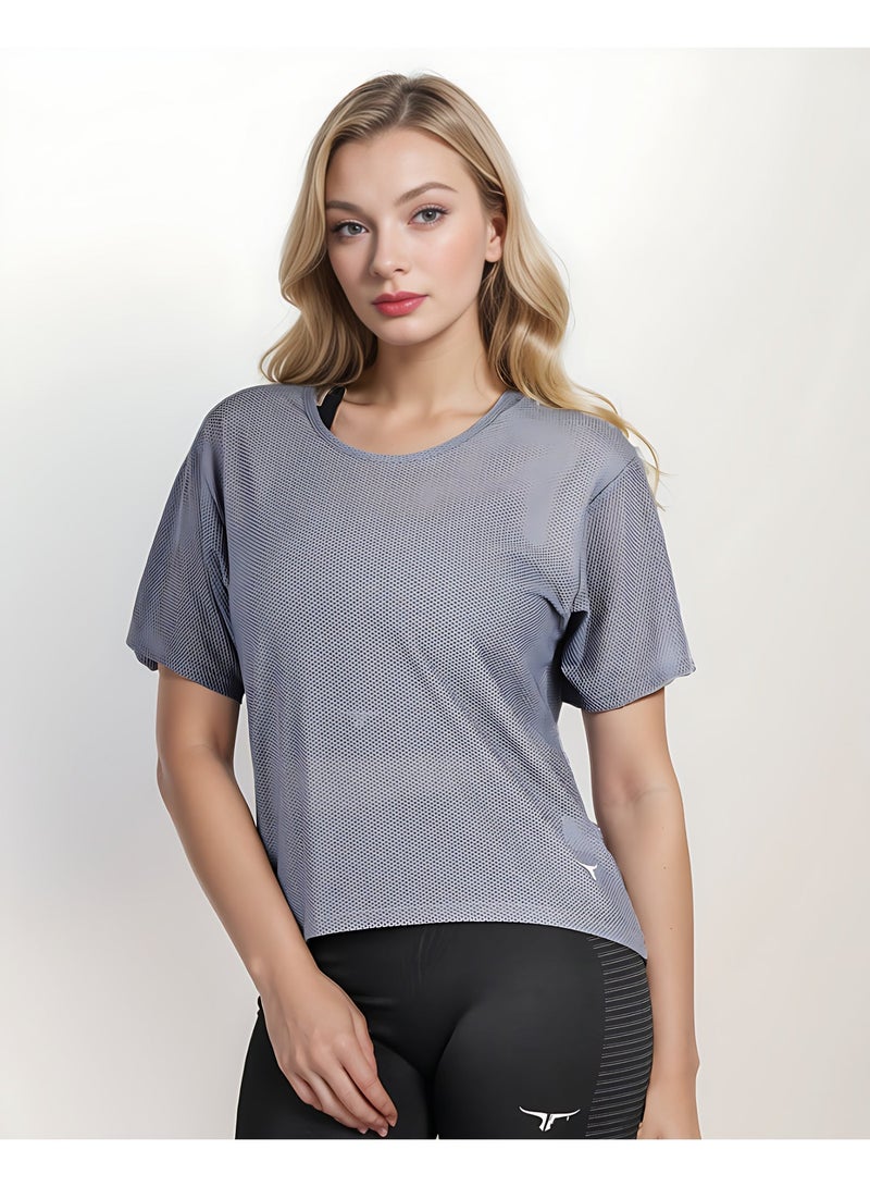 THUGFIT Loose Short Sleeve Mesh Crop Top - Grey - Image 1
