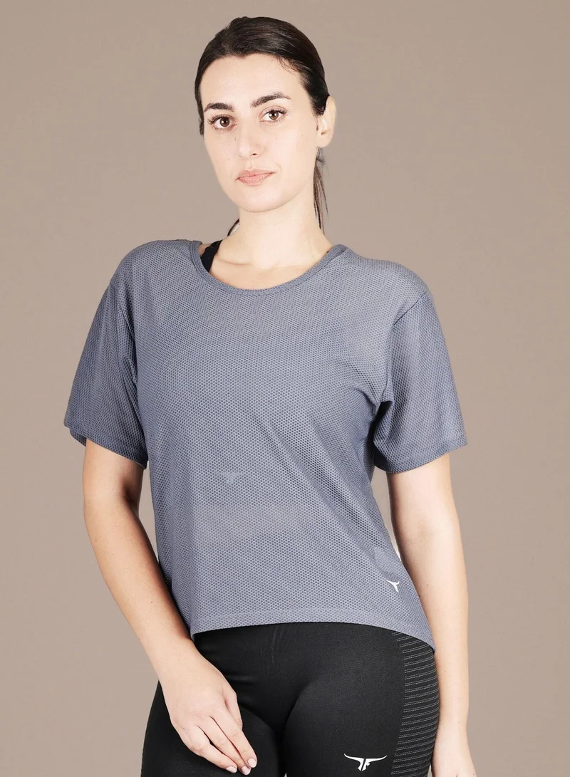 THUGFIT Loose Short Sleeve Mesh Crop Top - Grey