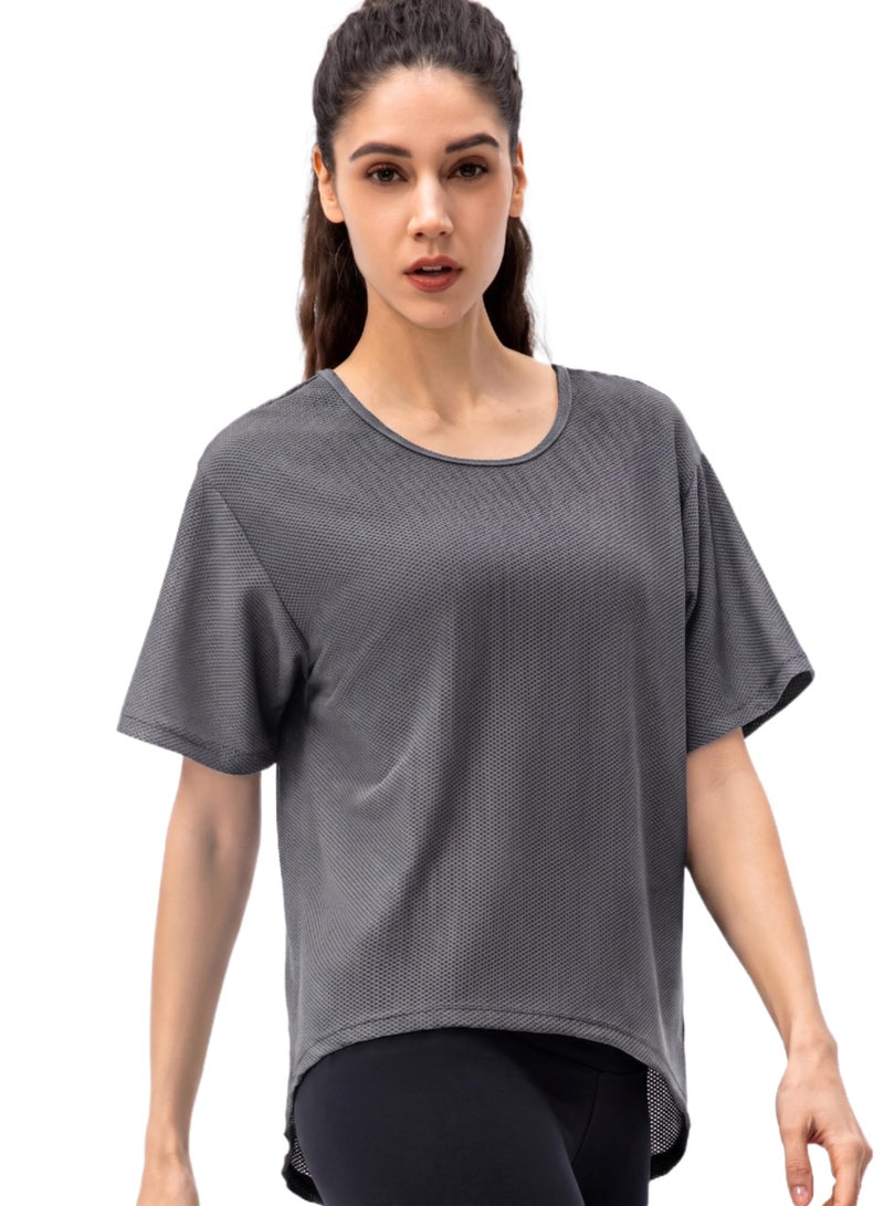 THUGFIT Loose Short Sleeve Mesh Crop Top - Grey - Image 2